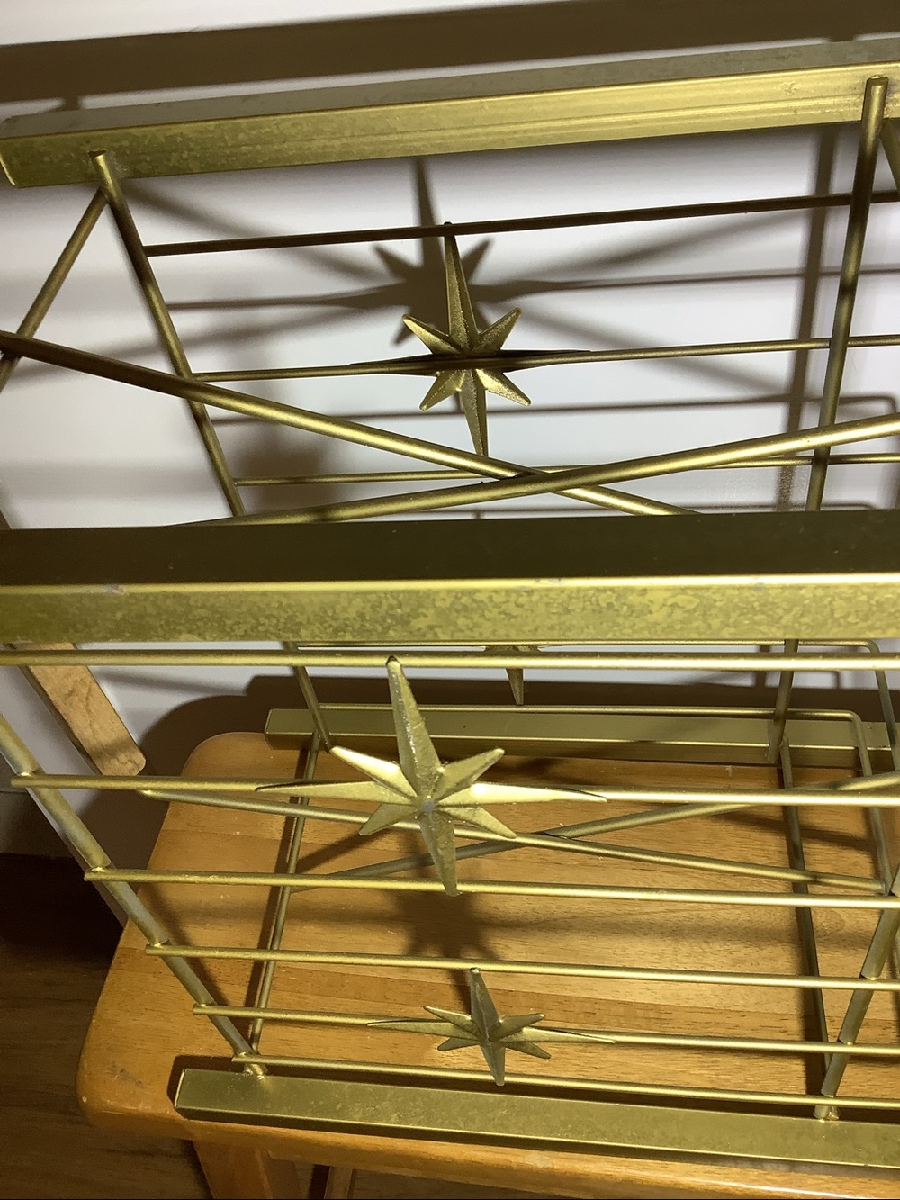 Vintage MCM Metal Atomic Starburst Record~Magazine~Rack Holder With Wood Handle - Picture 9 of 10